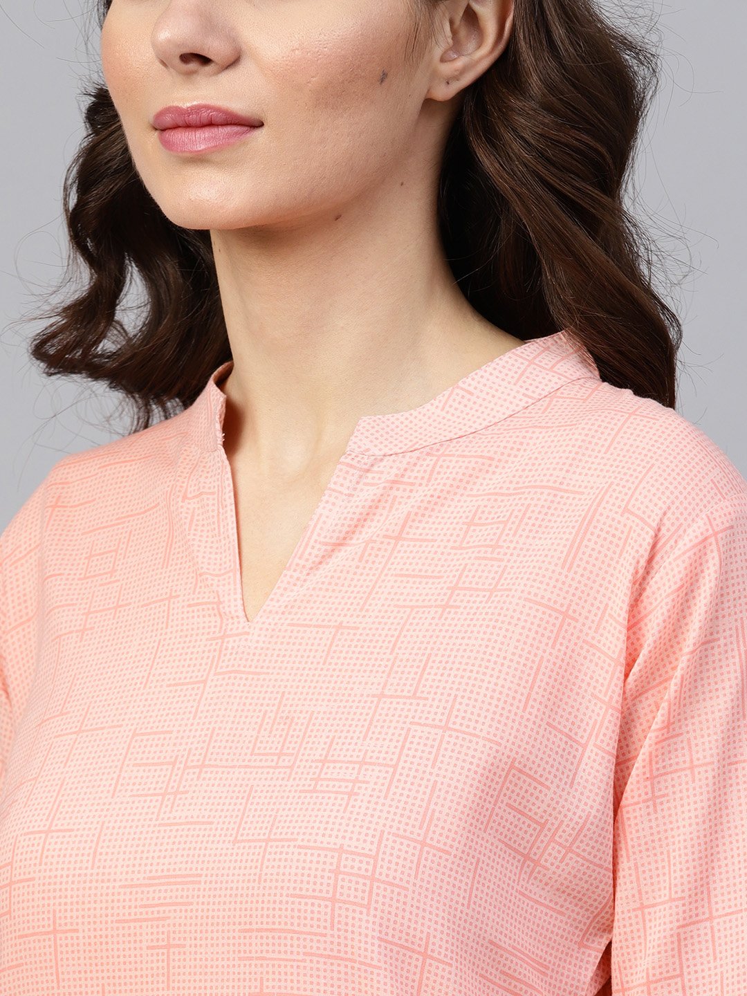 Peach 3/4Th Sleeve Cotton Mandarin Collor Kurta | LASVINI - Redefining Indian Fashion with Elegance