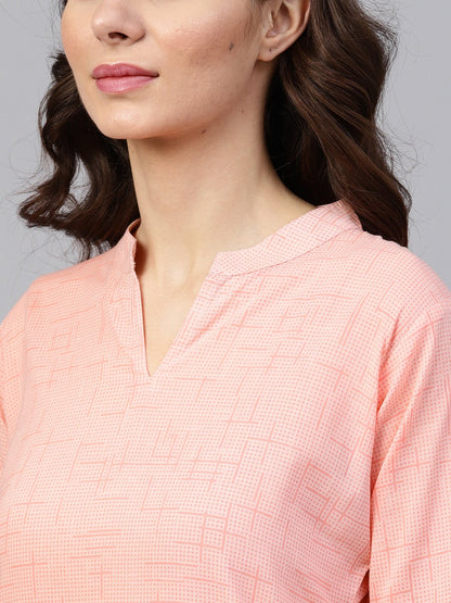 Peach 3/4Th Sleeve Cotton Mandarin Collor Kurta | LASVINI - Redefining Indian Fashion with Elegance