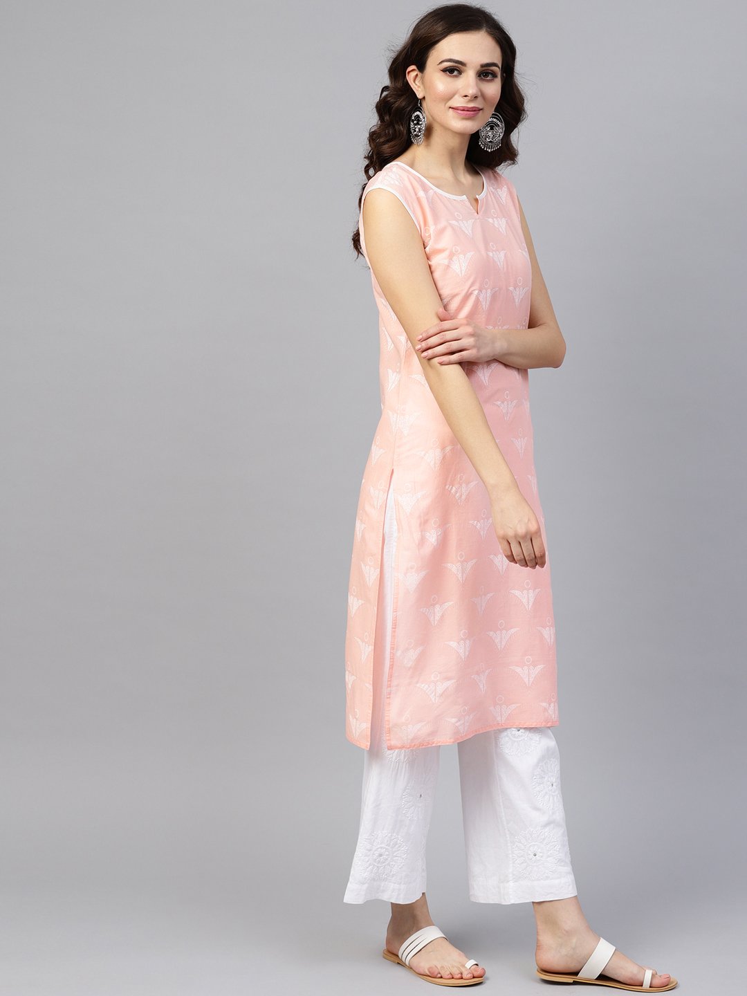 Peach Sleeveless Cotton Printed Kurta | LASVINI - Redefining Indian Fashion with Elegance