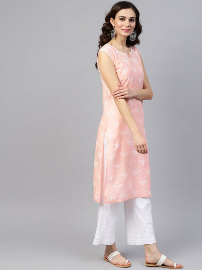 Peach Sleeveless Cotton Printed Kurta | LASVINI - Redefining Indian Fashion with Elegance