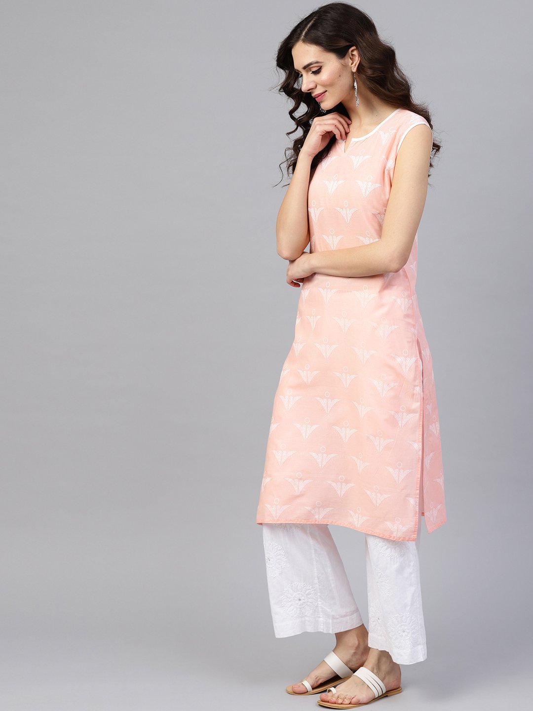 Peach Sleeveless Cotton Printed Kurta | LASVINI - Redefining Indian Fashion with Elegance
