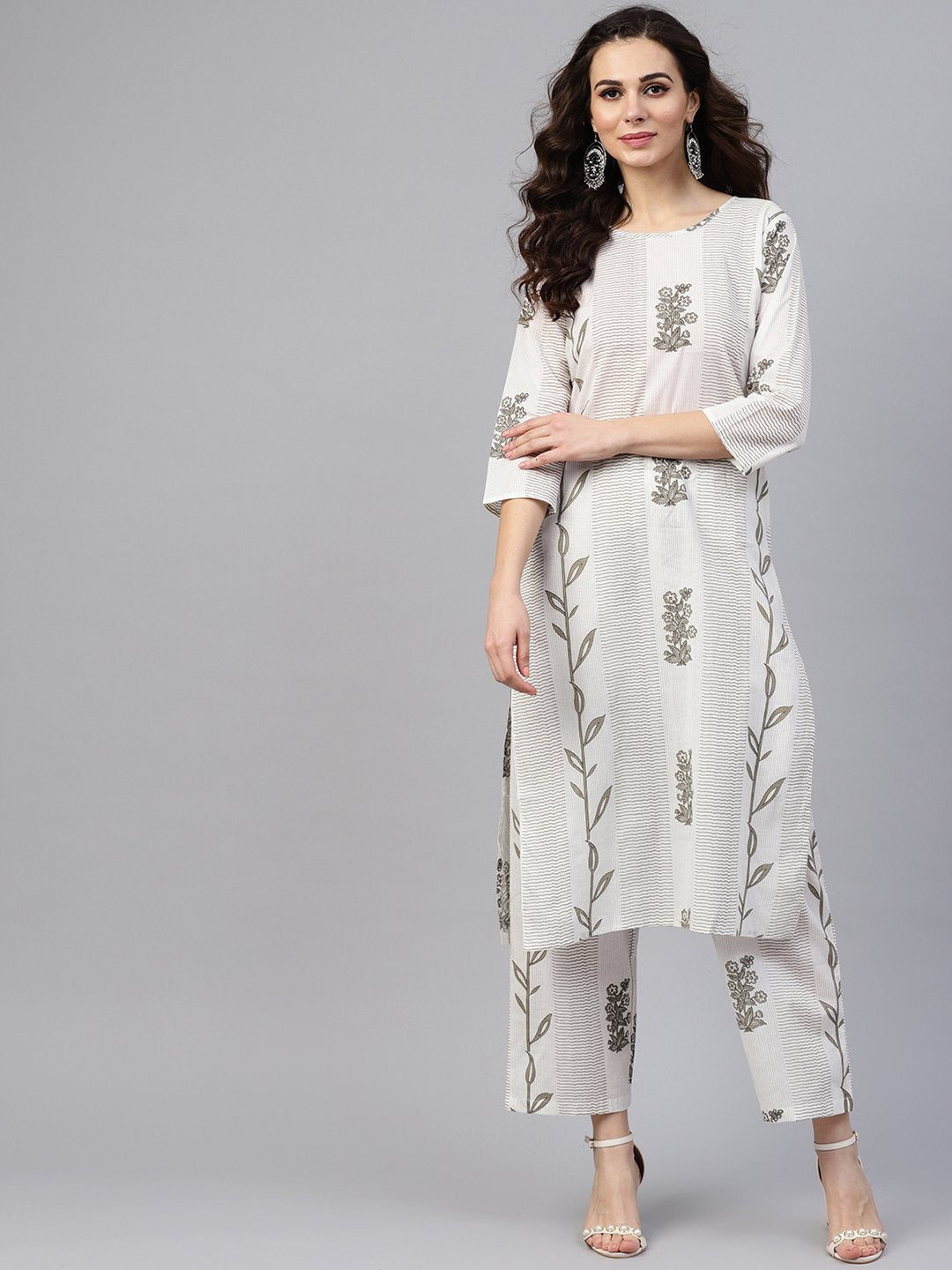Grey Printed 3/4Th Sleeve Kurta With Palazzo | LASVINI - Redefining Indian Fashion with Elegance