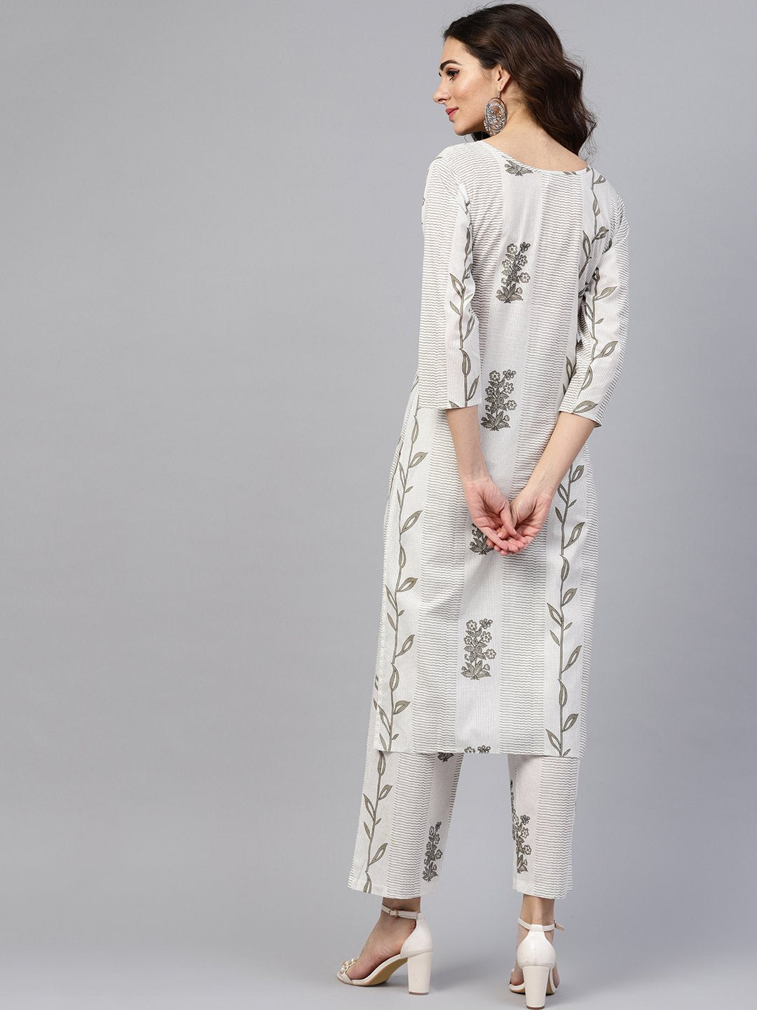 Grey Printed 3/4Th Sleeve Kurta With Palazzo | LASVINI - Redefining Indian Fashion with Elegance