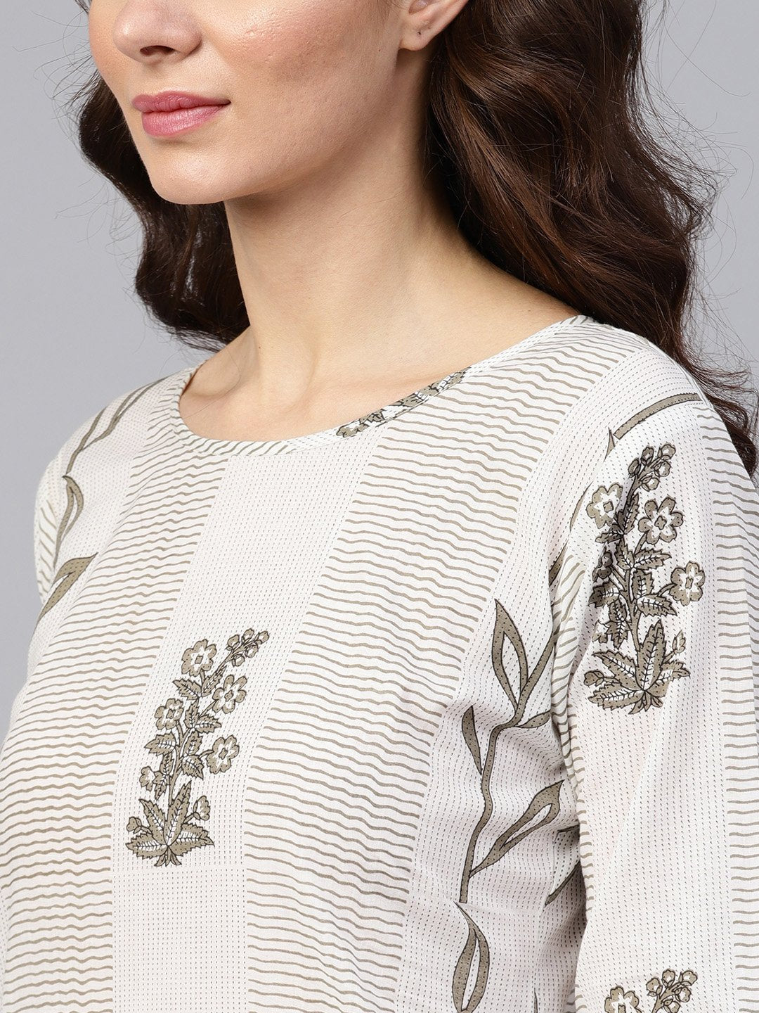 Grey Printed 3/4Th Sleeve Kurta With Palazzo | LASVINI - Redefining Indian Fashion with Elegance