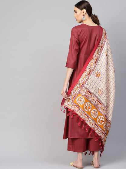 Women Rust Red Solid Kurta With Palazzos & Dupatta | LASVINI - Redefining Indian Fashion with Elegance