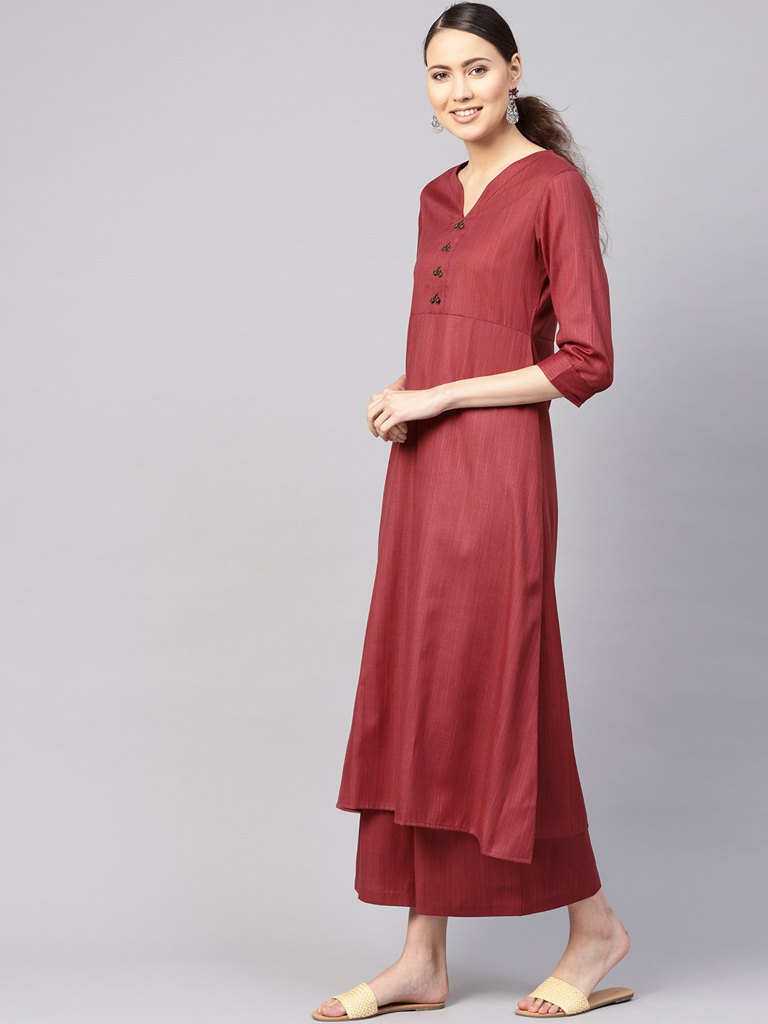 Women Rust Red Solid Kurta With Palazzos & Dupatta | LASVINI - Redefining Indian Fashion with Elegance