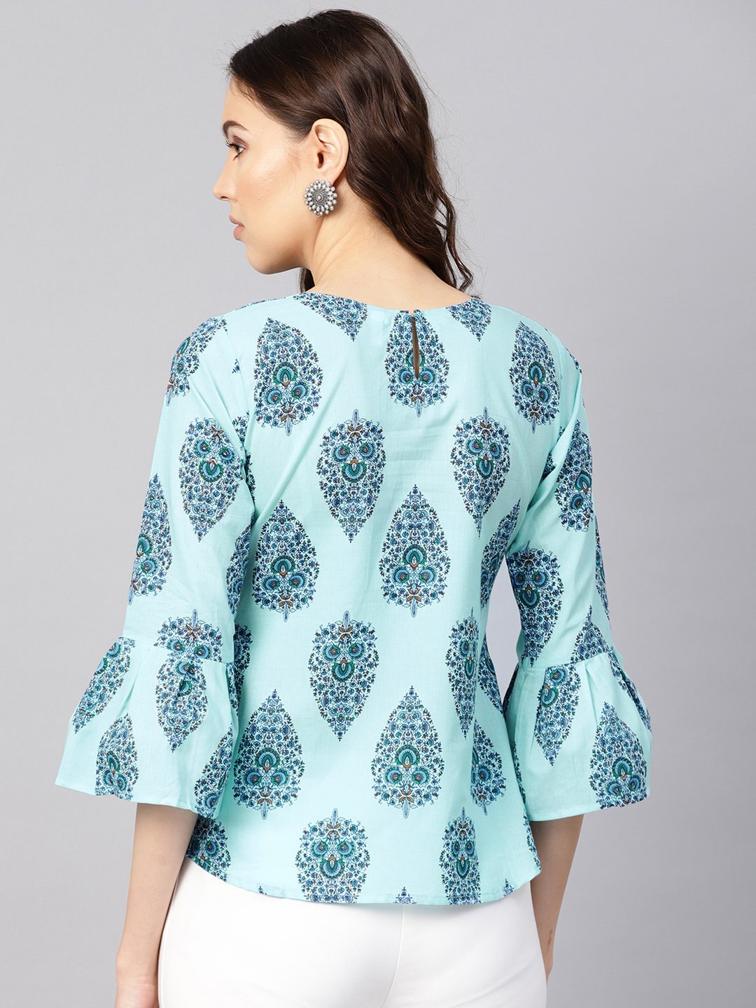 Women Blue Printed Regular Top | LASVINI - Redefining Indian Fashion with Elegance