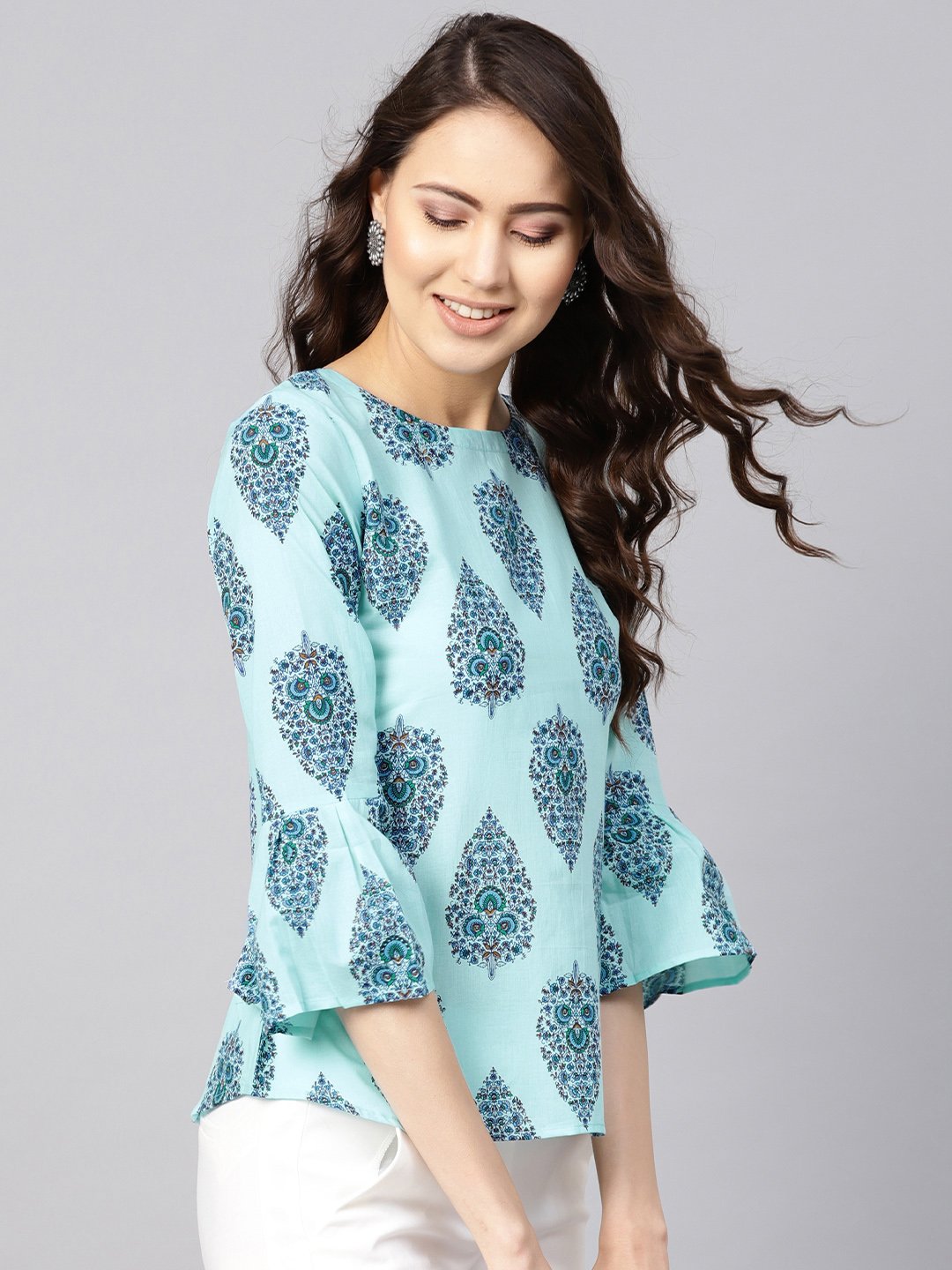 Women Blue Printed Regular Top | LASVINI - Redefining Indian Fashion with Elegance