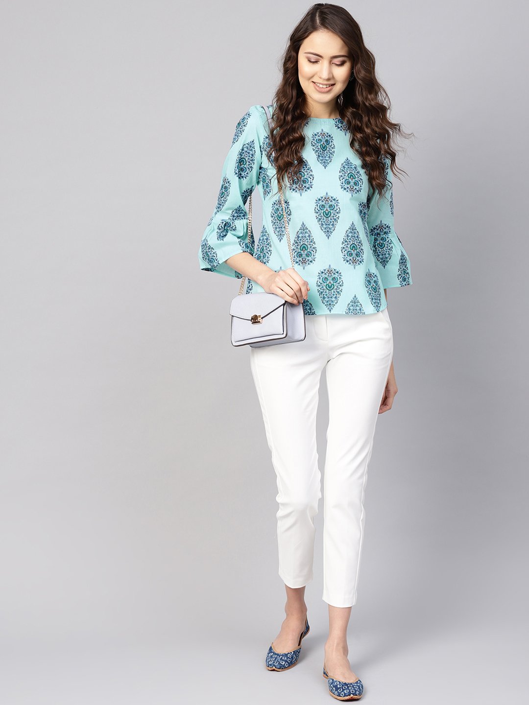 Women Blue Printed Regular Top | LASVINI - Redefining Indian Fashion with Elegance