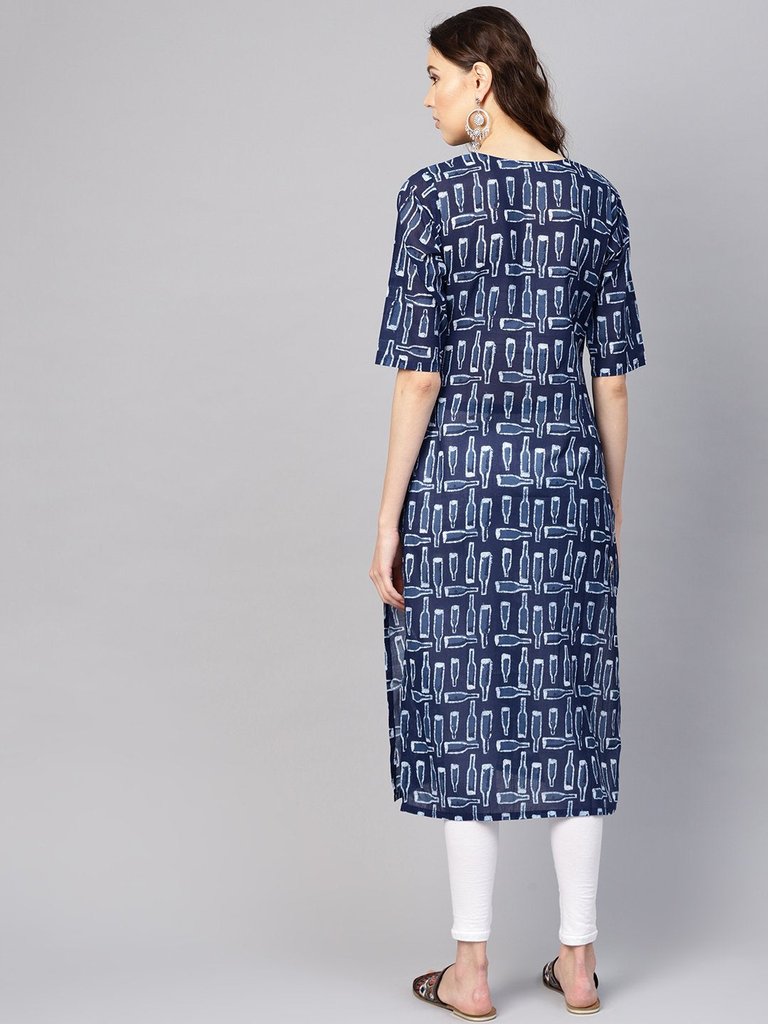 Women Blue & White Printed Straight Kurta | LASVINI - Redefining Indian Fashion with Elegance