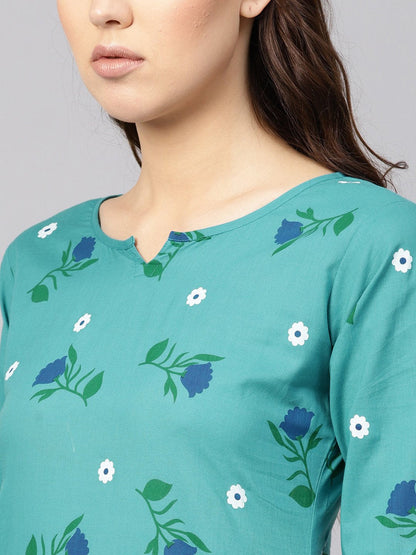 Women Green & Peach-Coloured Printed Kurta With Trousers & Dupatta | LASVINI - Redefining Indian Fashion with Elegance