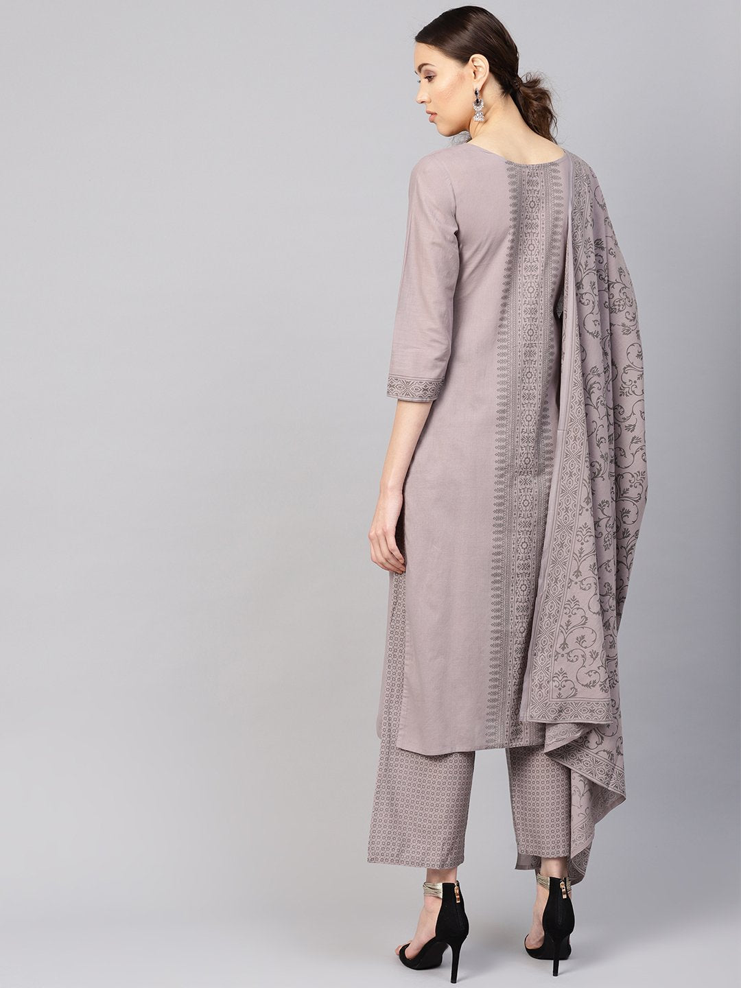 Women Grey Printed Kurta With Trousers & Dupatta | LASVINI - Redefining Indian Fashion with Elegance