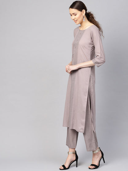 Women Grey Printed Kurta With Trousers & Dupatta | LASVINI - Redefining Indian Fashion with Elegance
