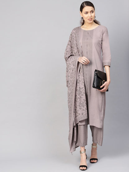 Women Grey Printed Kurta With Trousers & Dupatta | LASVINI - Redefining Indian Fashion with Elegance