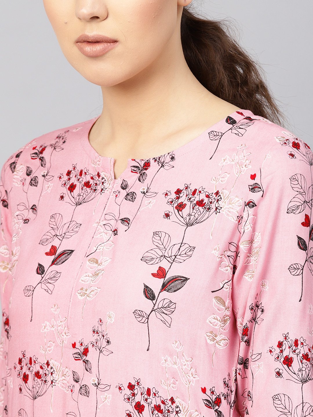 Women Pink & Burgundy Printed Kurta With Trousers | LASVINI - Redefining Indian Fashion with Elegance