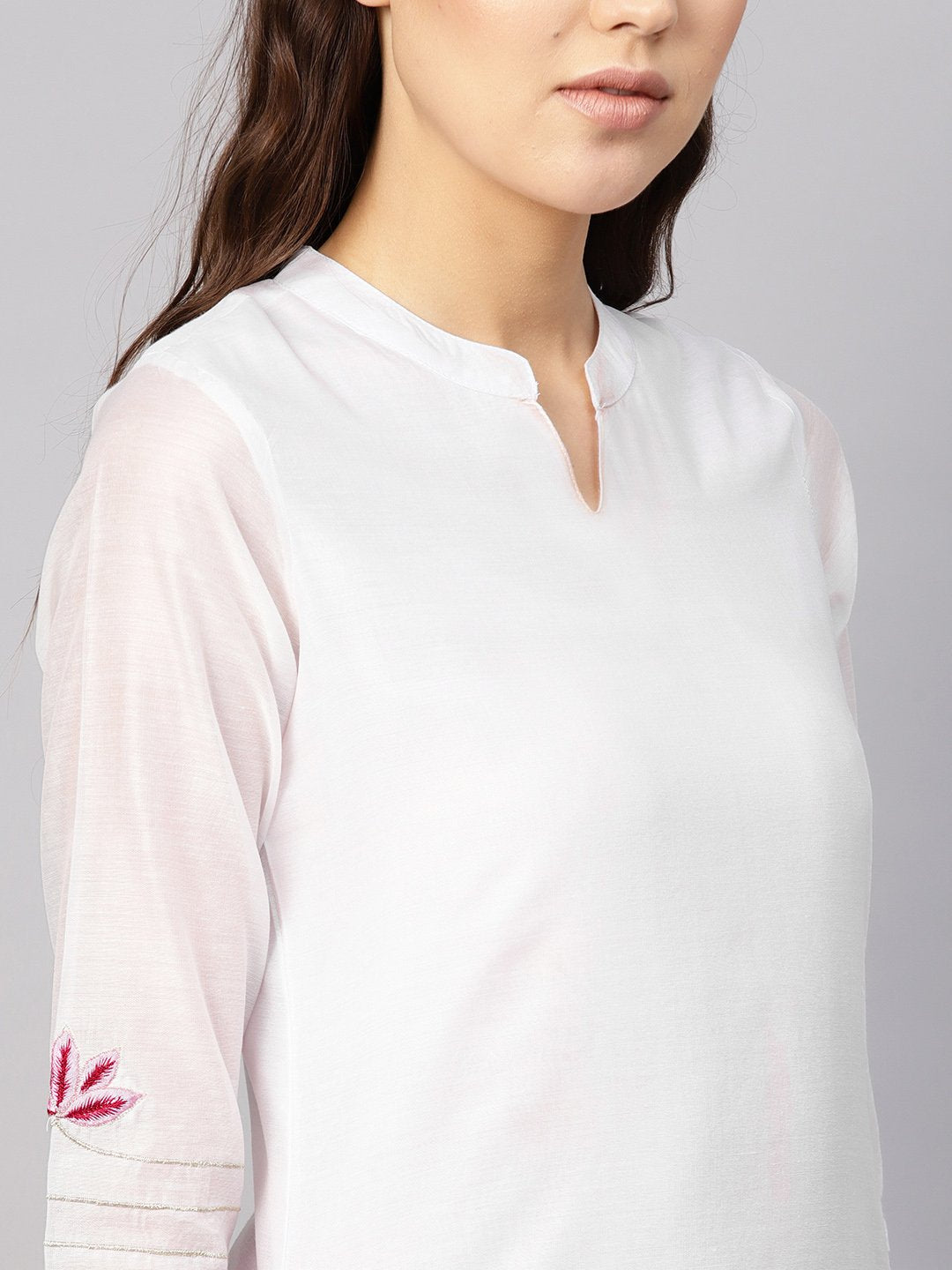Women White & Pink Solid Kurta With Trousers & Dupatta | LASVINI - Redefining Indian Fashion with Elegance