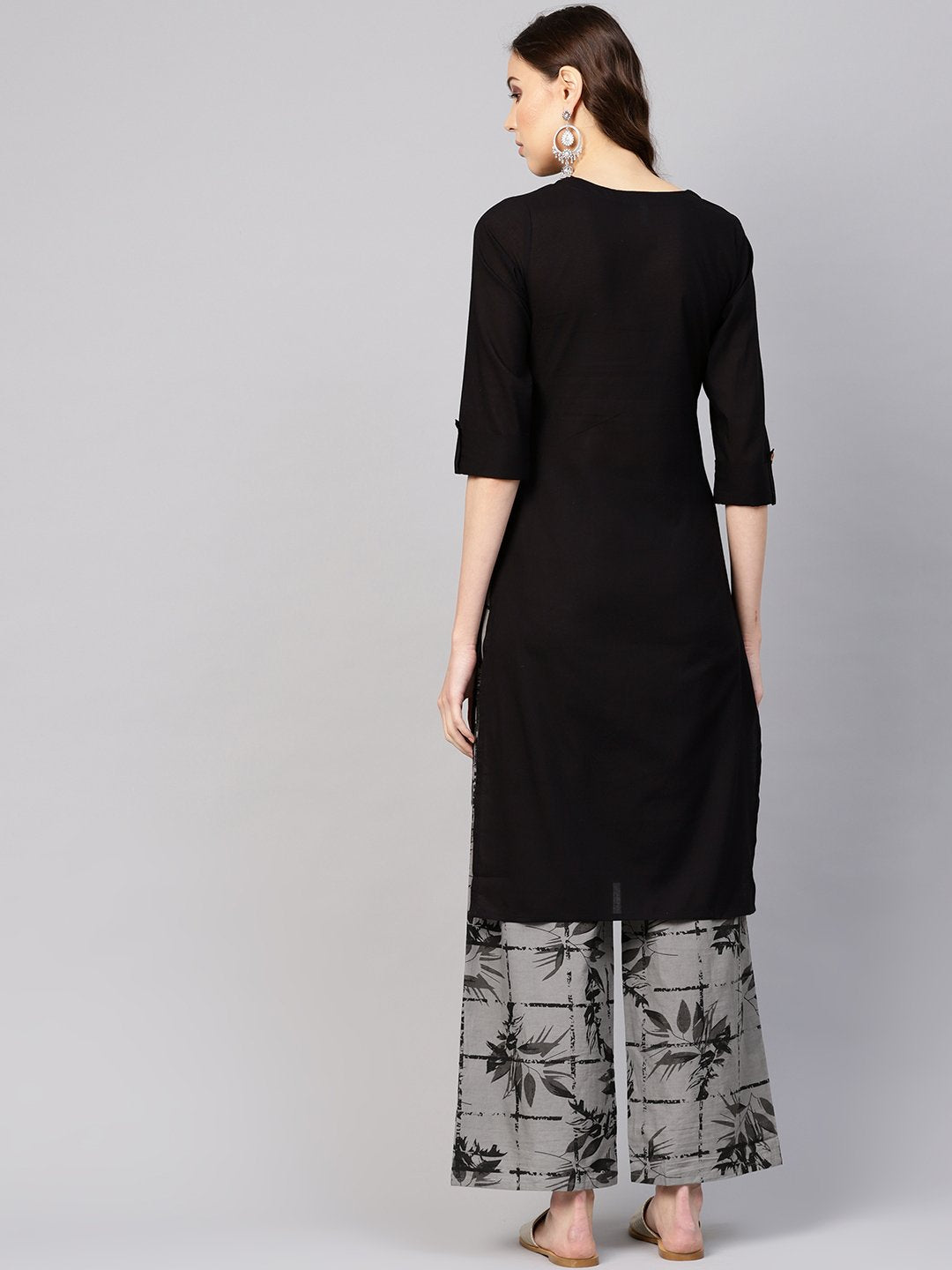 Women Black & Grey Printed Kurta With Trousers | LASVINI - Redefining Indian Fashion with Elegance