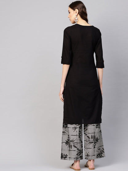 Women Black & Grey Printed Kurta With Trousers | LASVINI - Redefining Indian Fashion with Elegance