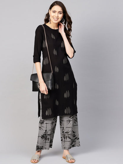 Women Black & Grey Printed Kurta With Trousers | LASVINI - Redefining Indian Fashion with Elegance