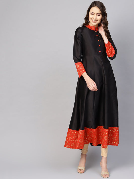 Women Black & Red Solid Midi Fit And Flare Dress | LASVINI - Redefining Indian Fashion with Elegance