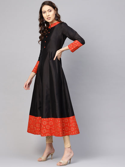 Women Black & Red Solid Midi Fit And Flare Dress | LASVINI - Redefining Indian Fashion with Elegance