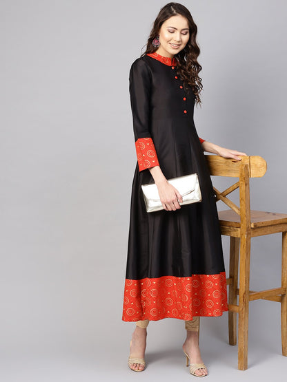 Women Black & Red Solid Midi Fit And Flare Dress | LASVINI - Redefining Indian Fashion with Elegance