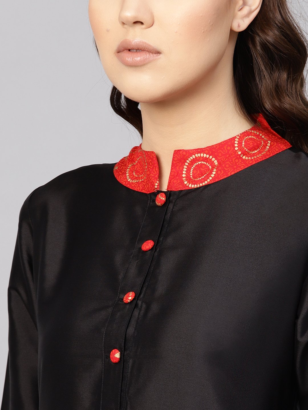 Women Black & Red Solid Midi Fit And Flare Dress | LASVINI - Redefining Indian Fashion with Elegance