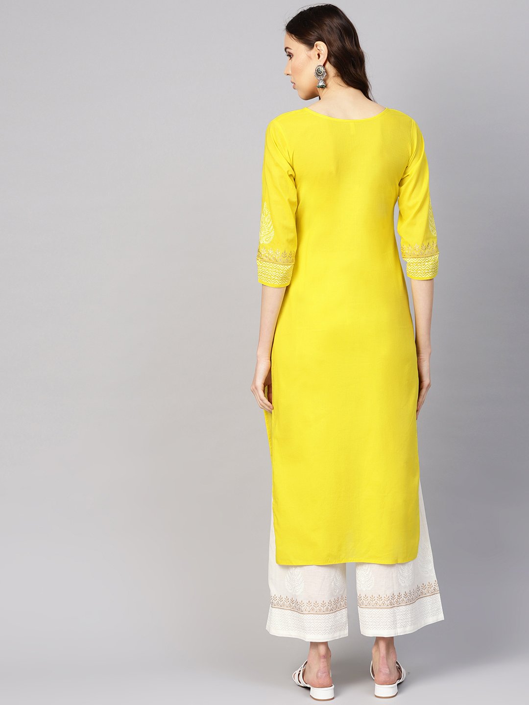Women Yellow & White Printed Kurta With Palazzos | LASVINI - Redefining Indian Fashion with Elegance