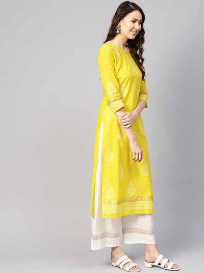 Women Yellow & White Printed Kurta With Palazzos | LASVINI - Redefining Indian Fashion with Elegance