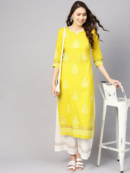 Women Yellow & White Printed Kurta With Palazzos | LASVINI - Redefining Indian Fashion with Elegance