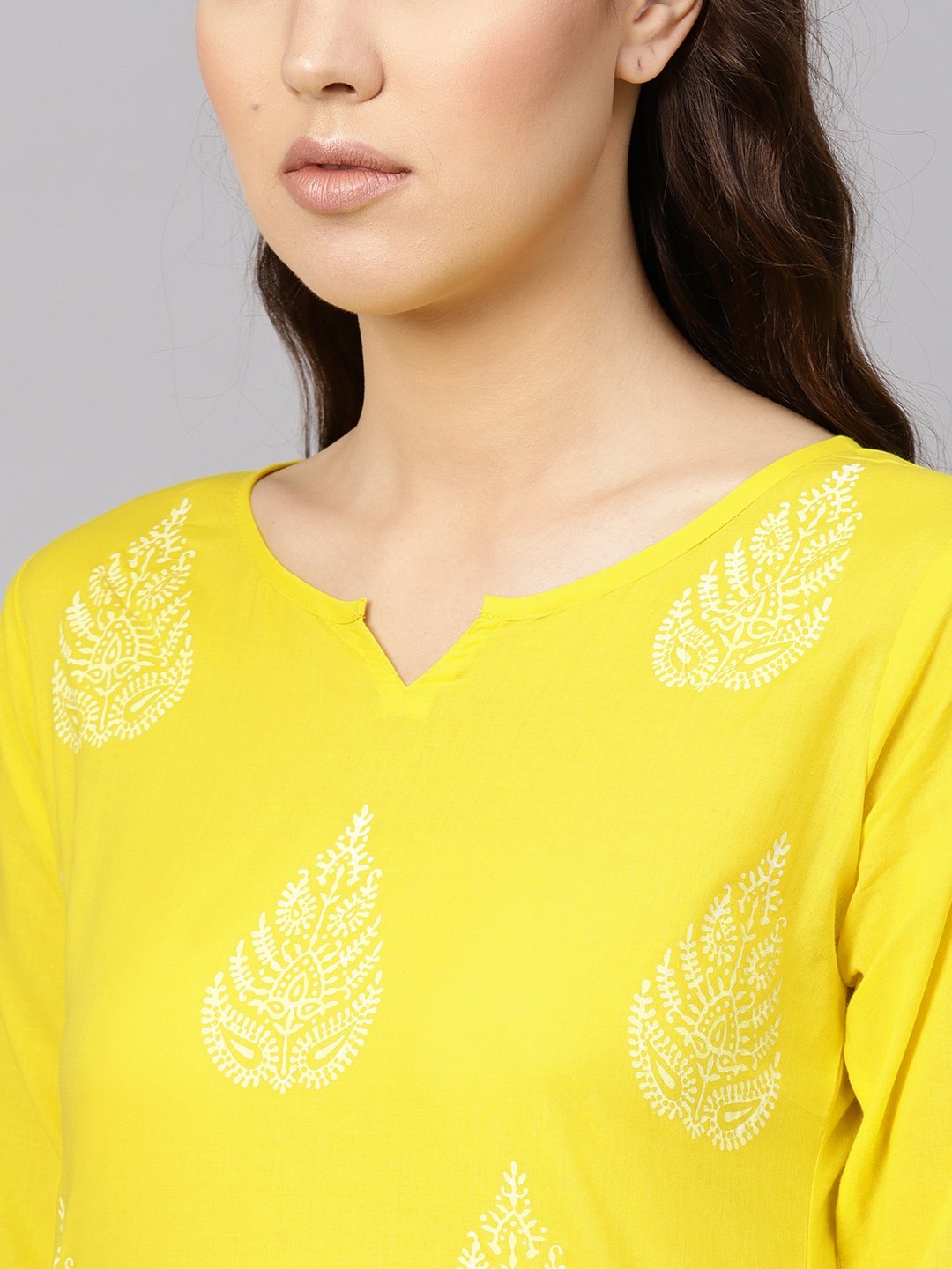 Women Yellow & White Printed Kurta With Palazzos | LASVINI - Redefining Indian Fashion with Elegance