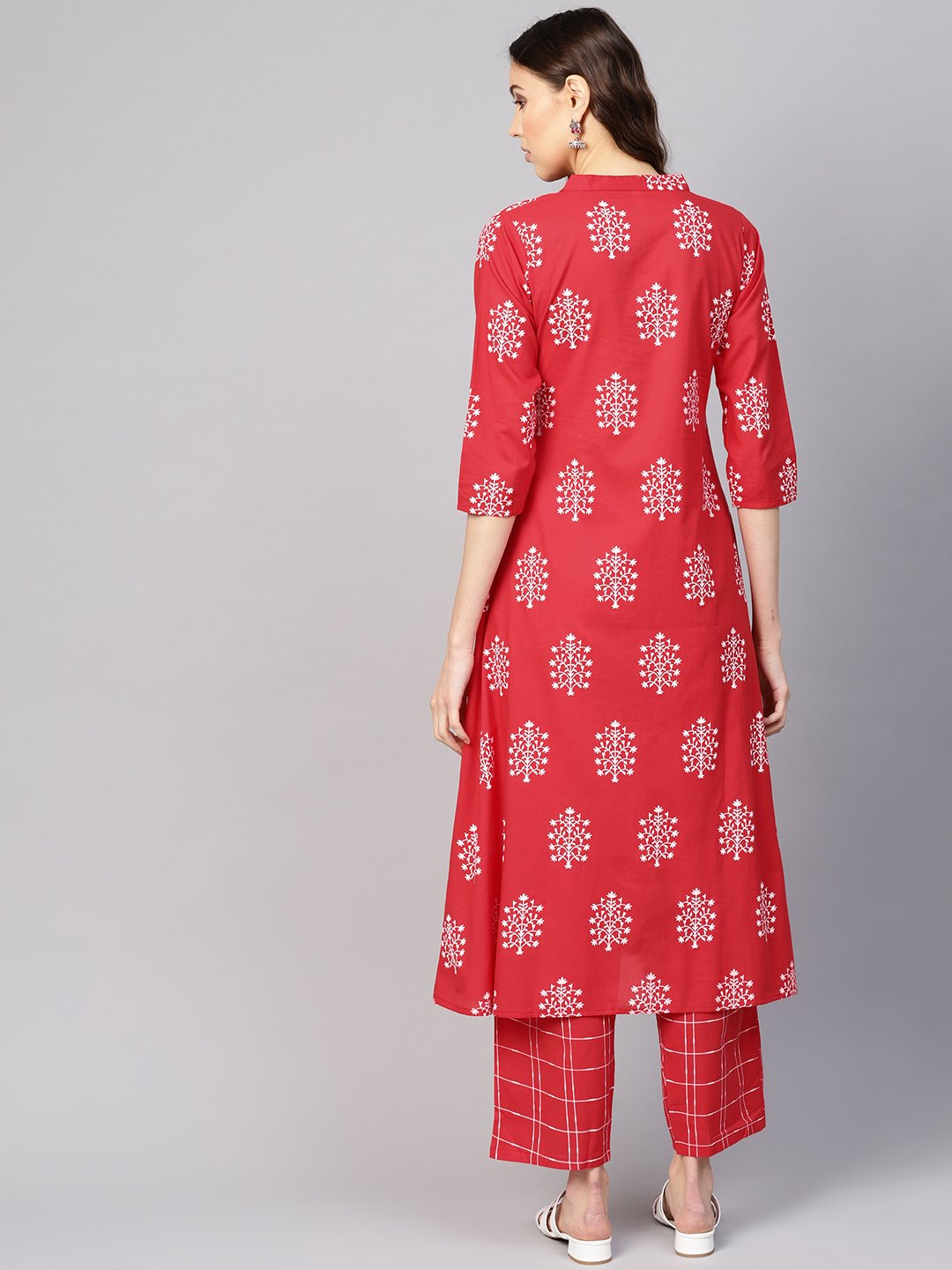 Women Red & White Printed Kurta With Trousers | LASVINI - Redefining Indian Fashion with Elegance