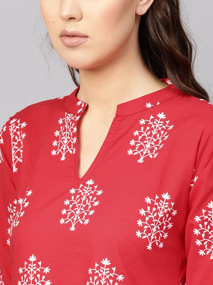 Women Red & White Printed Kurta With Trousers | LASVINI - Redefining Indian Fashion with Elegance