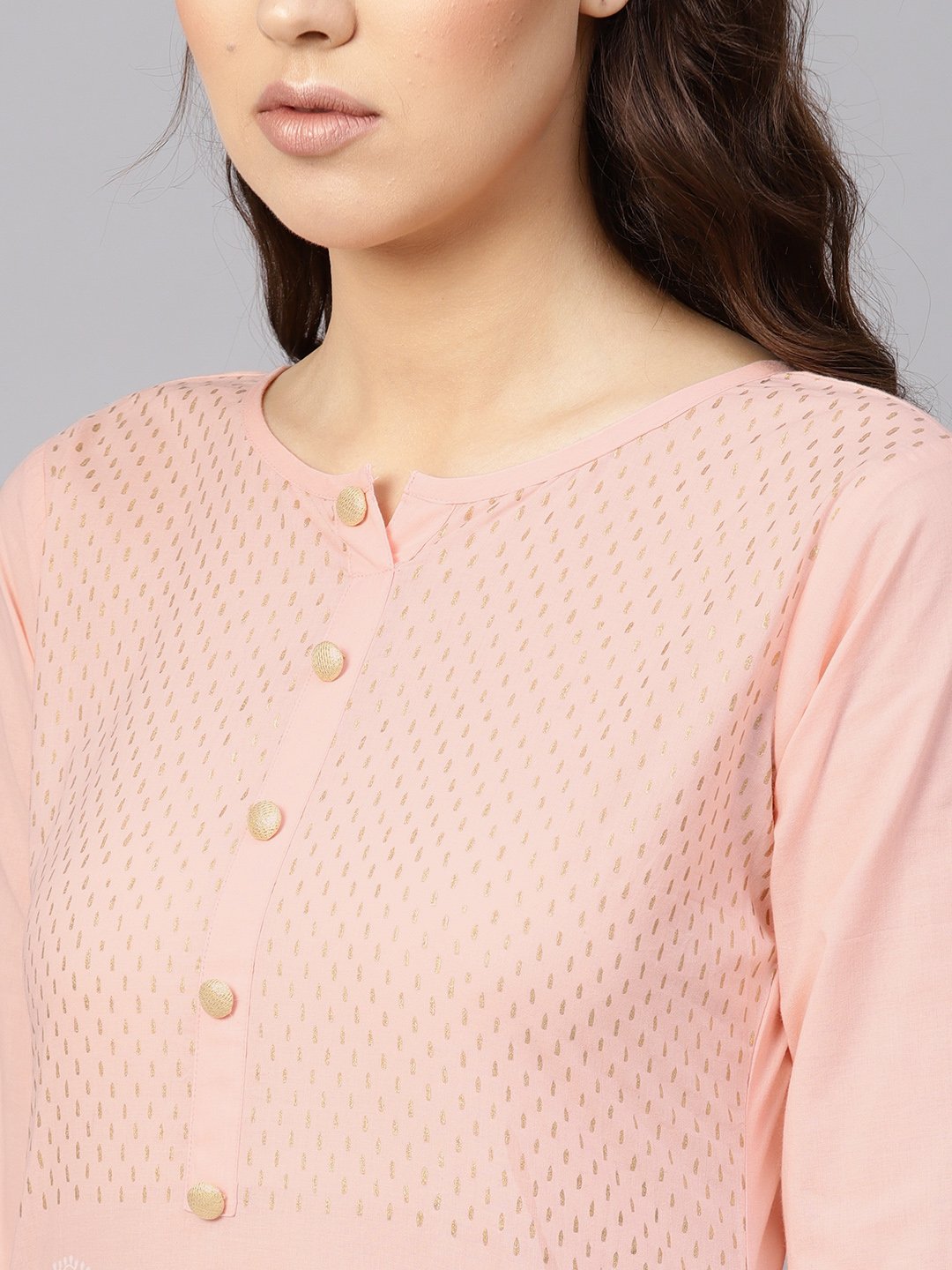 Women Peach-Coloured & White Block Print Kurta With Palazzos | LASVINI - Redefining Indian Fashion with Elegance