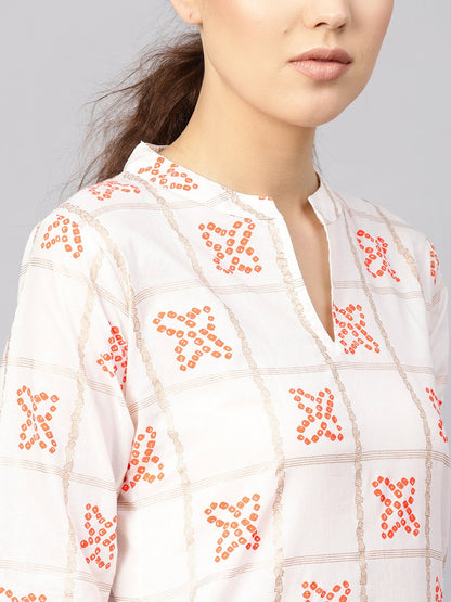 Women White & Orange Printed Kurta With Skirt | LASVINI - Redefining Indian Fashion with Elegance