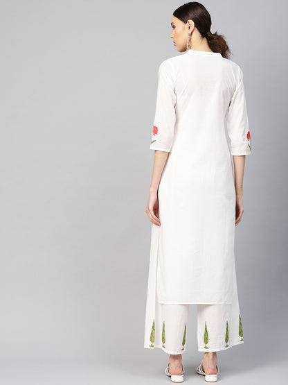 Women White & Green Printed Kurta With Palazzos | LASVINI - Redefining Indian Fashion with Elegance