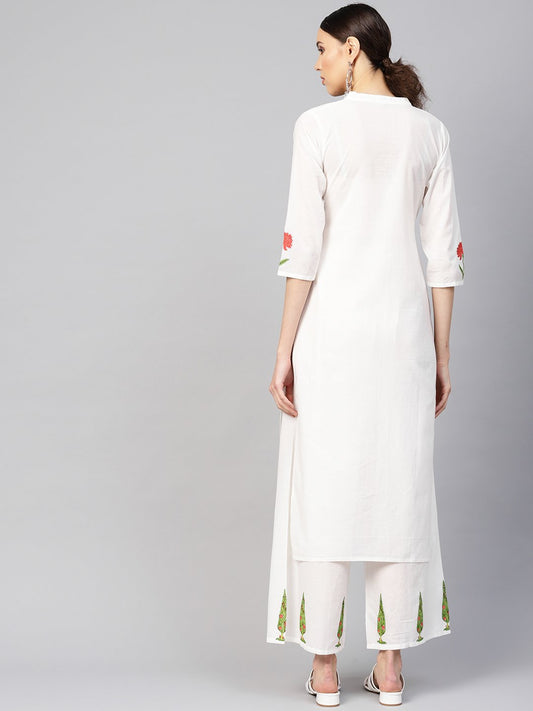 Women White & Green Printed Kurta With Palazzos | LASVINI - Redefining Indian Fashion with Elegance