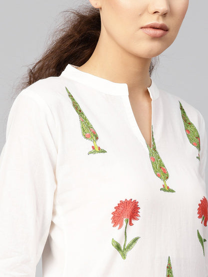 Women White & Green Printed Kurta With Palazzos | LASVINI - Redefining Indian Fashion with Elegance