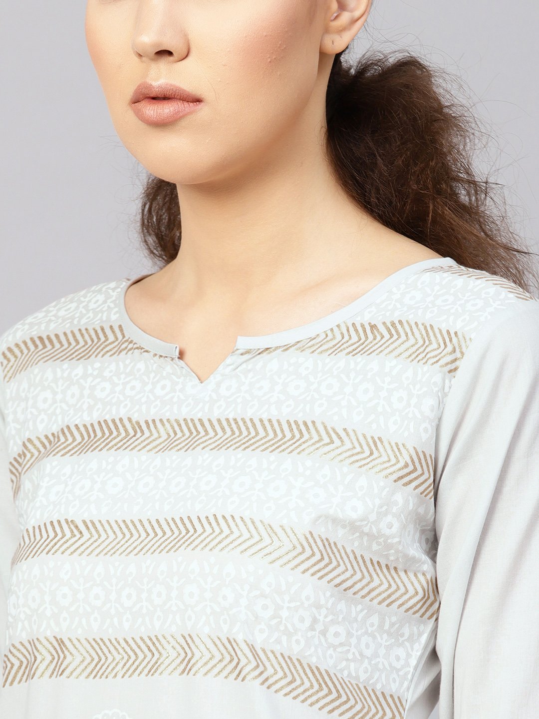 Women Grey & Golden Block Print Kurta With Palazzos | LASVINI - Redefining Indian Fashion with Elegance