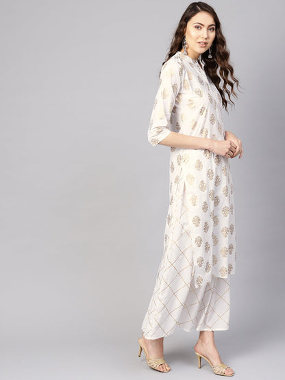 Women White & Golden Printed Kurta With Skirt | LASVINI - Redefining Indian Fashion with Elegance
