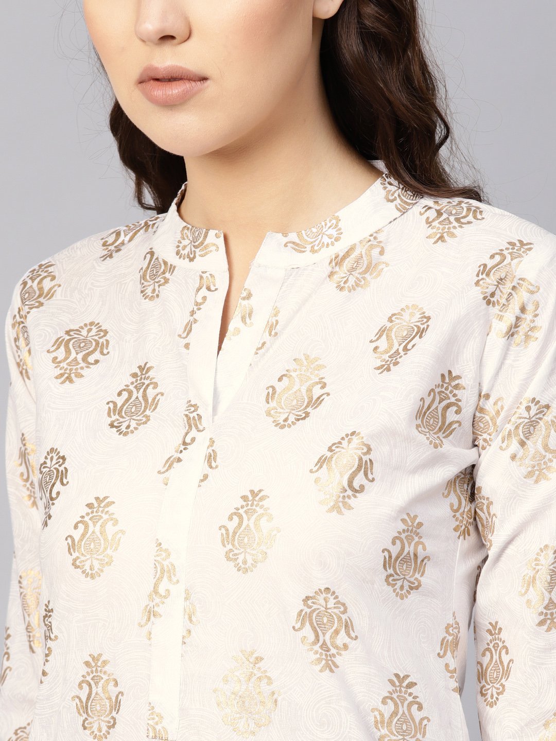 Women White & Golden Printed Kurta With Skirt | LASVINI - Redefining Indian Fashion with Elegance