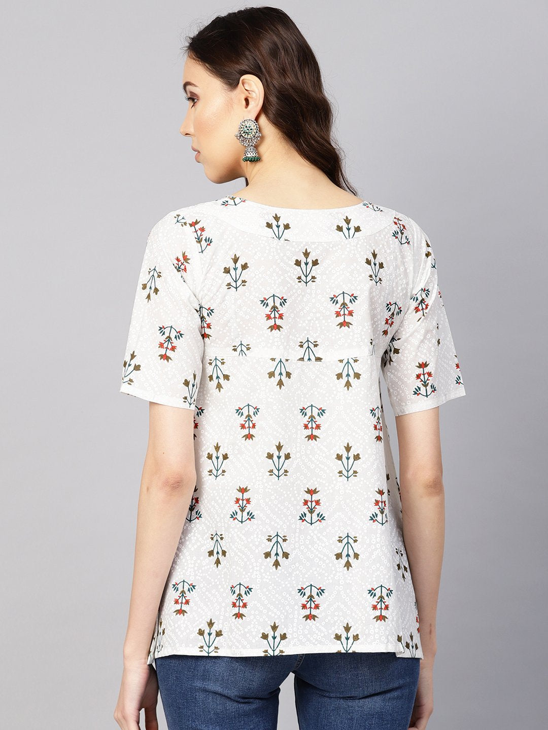 Women Off-White & Green Printed Empire Top | LASVINI - Redefining Indian Fashion with Elegance