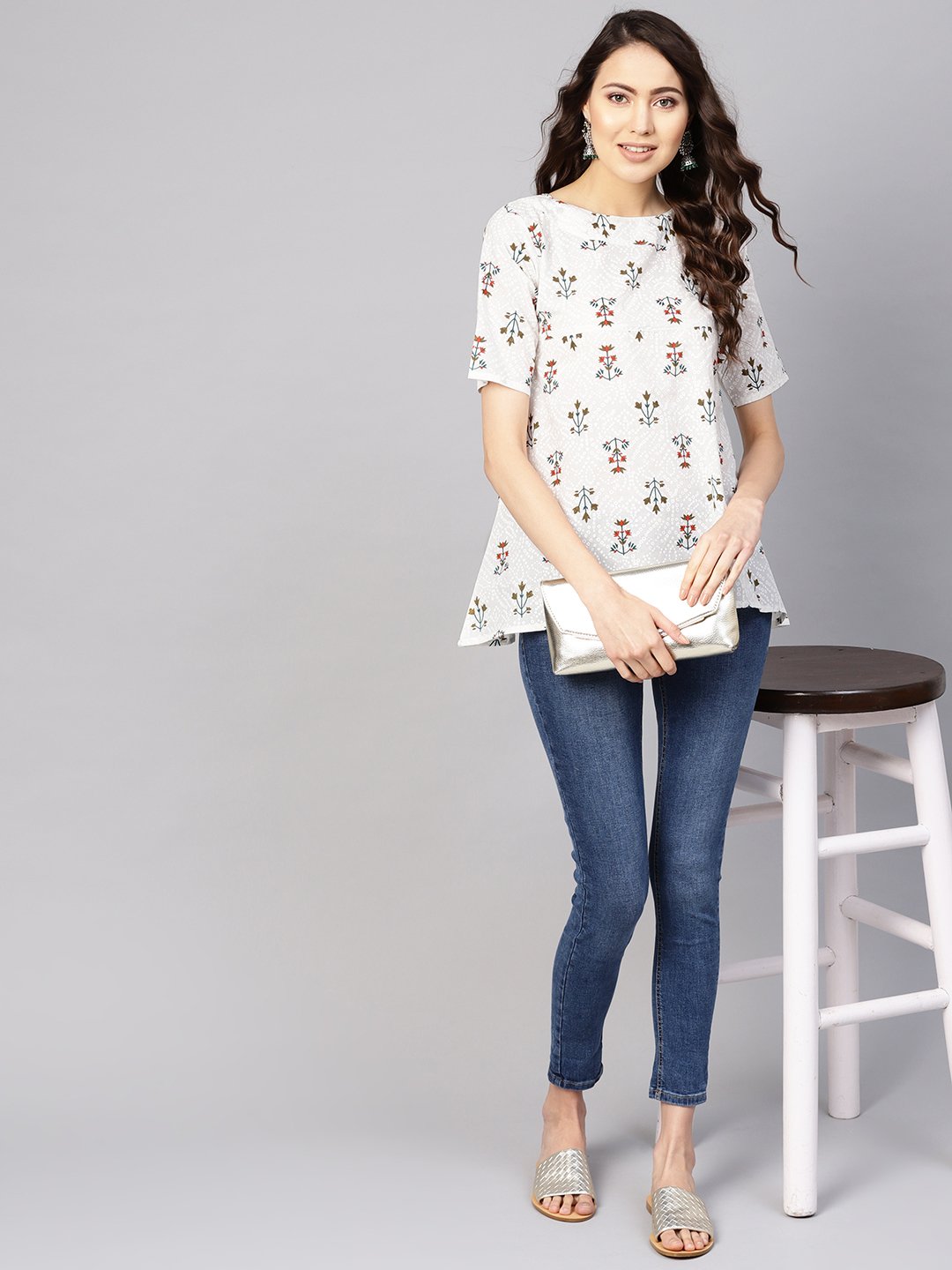 Women Off-White & Green Printed Empire Top | LASVINI - Redefining Indian Fashion with Elegance