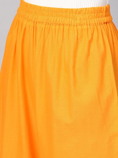 Women Orange Solid Wide Leg Palazzos | LASVINI - Redefining Indian Fashion with Elegance