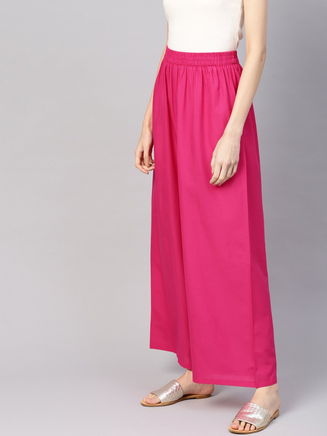 Women Fuchsia Pink Solid Wide Leg Palazzos | LASVINI - Redefining Indian Fashion with Elegance