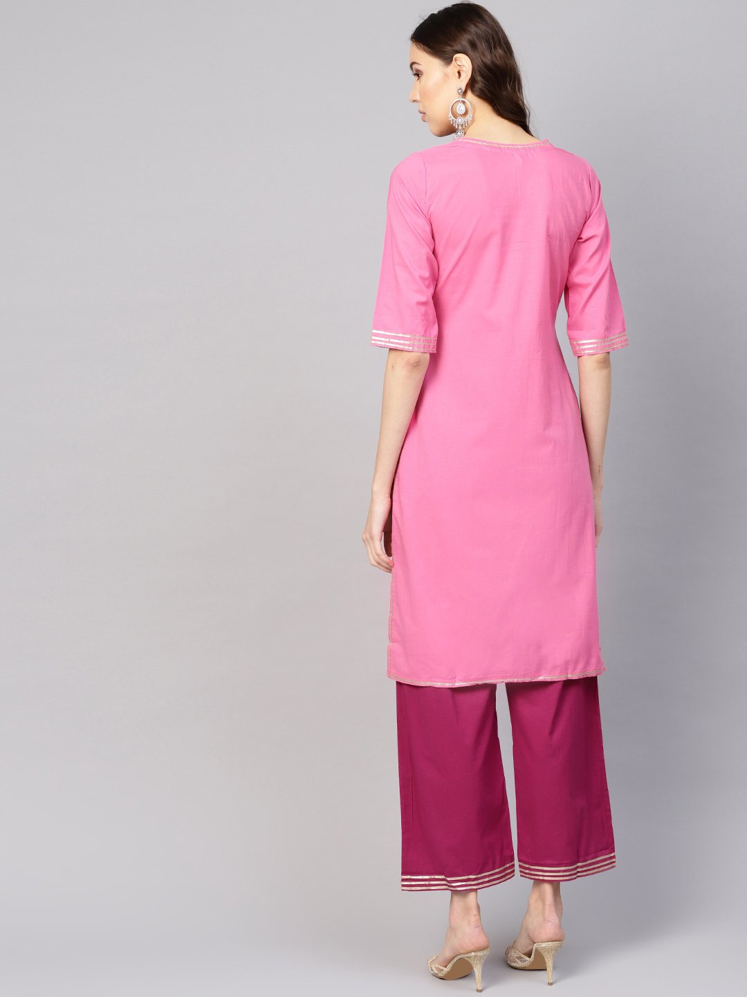 Women Pink Solid Kurta With Palazzos | LASVINI - Redefining Indian Fashion with Elegance
