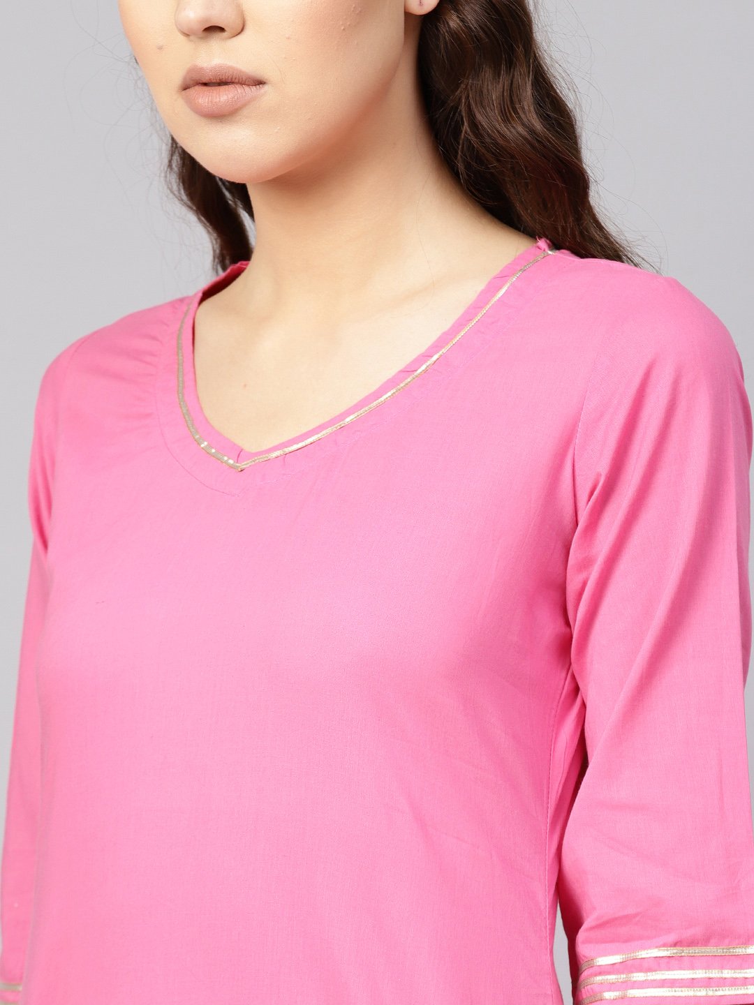Women Pink Solid Kurta With Palazzos | LASVINI - Redefining Indian Fashion with Elegance