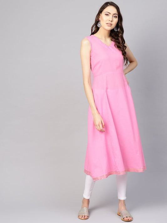 Women Pink Solid A-Line Kurta | LASVINI - Redefining Indian Fashion with Elegance