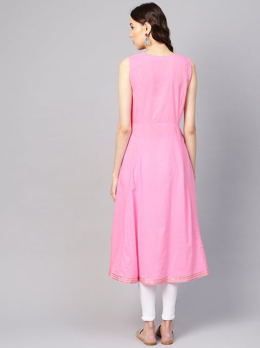 Women Pink Solid A-Line Kurta | LASVINI - Redefining Indian Fashion with Elegance