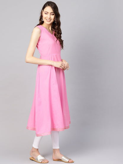 Women Pink Solid A-Line Kurta | LASVINI - Redefining Indian Fashion with Elegance